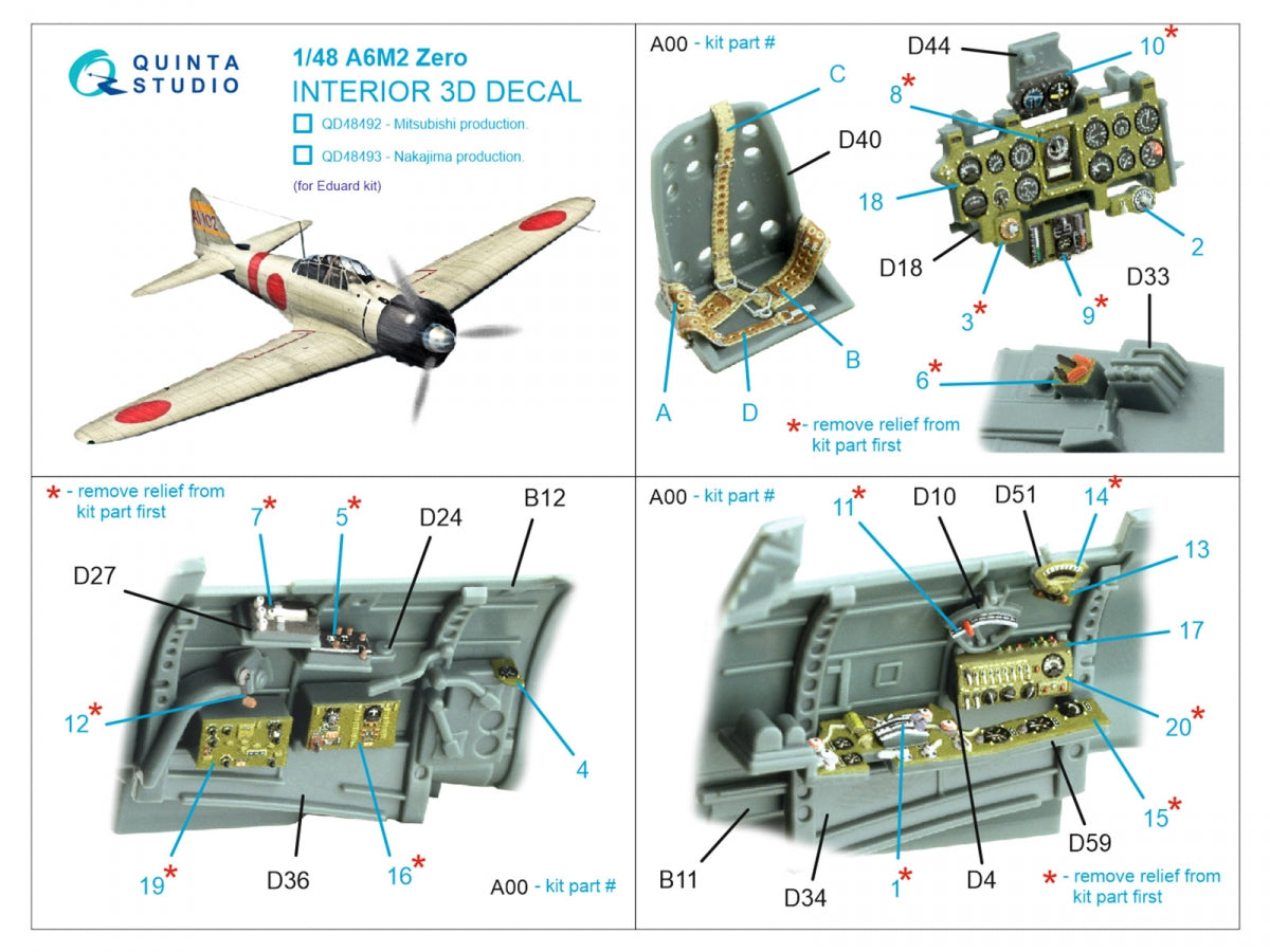 Quinta Studio QD48493 A6M2 Zero Nakajima Production 3D-Printed coloured Interior on decal paper (Eduard) 1/48 – zdjęcie 2