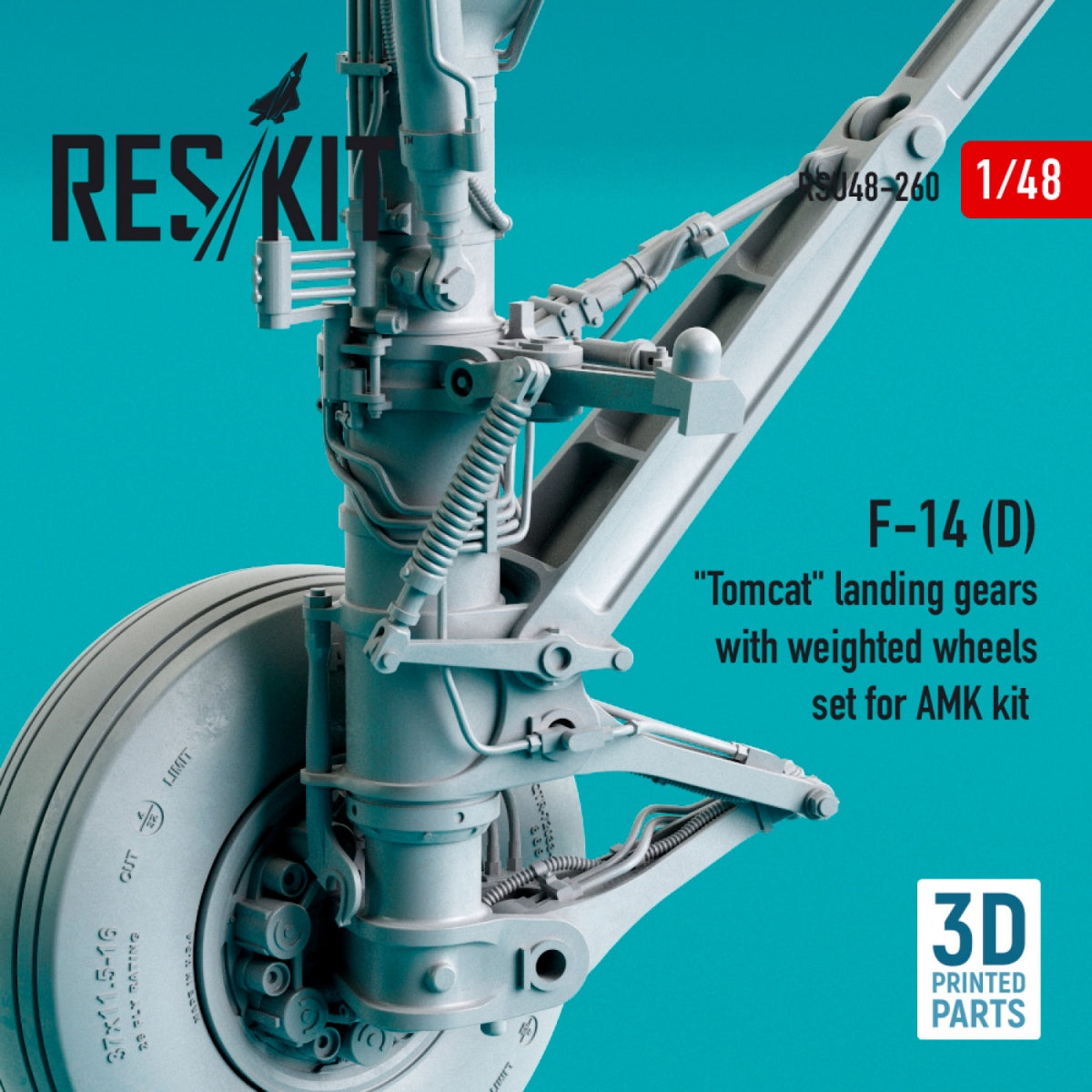 RESKIT RSU48-0260 F-14 (D) &amp;quot;TOMCAT&amp;quot; LANDING GEARS WITH WEIGHTED WHEELS SET FOR AMK KIT (RESIN &amp;amp; 3D PRINTED) 1/48 – image 2