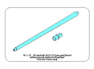 Aber 16L-13 88mm KwK 43/3 L/71 (one part) barrel for King Tiger Porsche-Turret without muzzle brake 1/16 – image 4