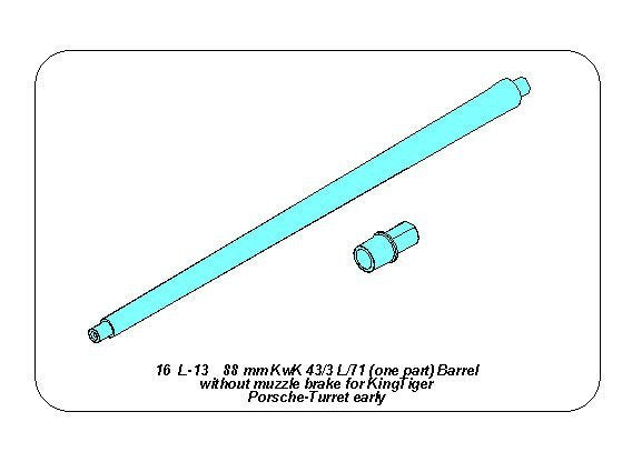 Aber 16L-13 88mm KwK 43/3 L/71 (one part) barrel for King Tiger Porsche-Turret without muzzle brake 1/16 – image 4