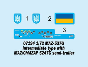 Trumpeter 07194 MAZ-537G intermediate type with MAZ/ChMZAP 5247G semi-trailer 1/72 – zdjęcie 4