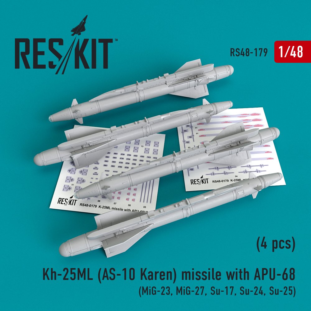 RESKIT RS48-0179 Kh-25ML (AS-10 Karen) missile with APU-68 (4 pcs) 1/48