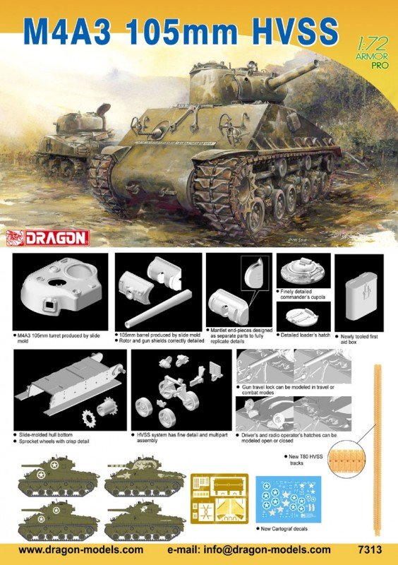 Dragon 7313 Sherman tank M4A3 105mm HVSS 1/72 – zdjęcie 2