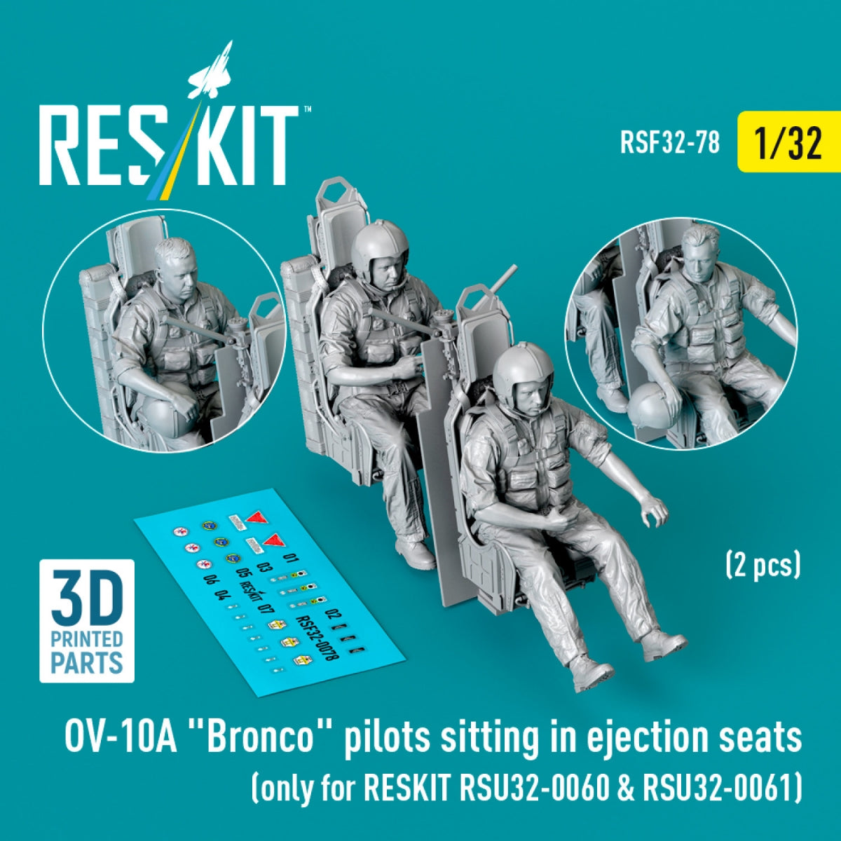 RESKIT RSF32-0079 OV-10A &amp;quot;Bronco&amp;quot; pilots sitting in ejection seats (2 pcs) (only for RESKIT RSU32-0060 &amp;amp; RSU32-0061) (3D Printed) 1/32