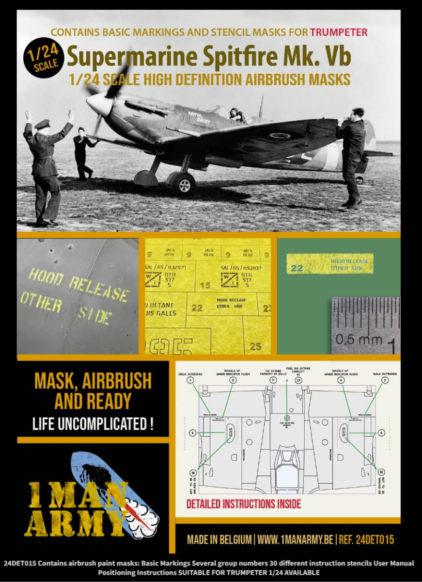 1 Man Army 24DET015 Supermarine Spitfire Mk. Vb for Trumpeter 1/24