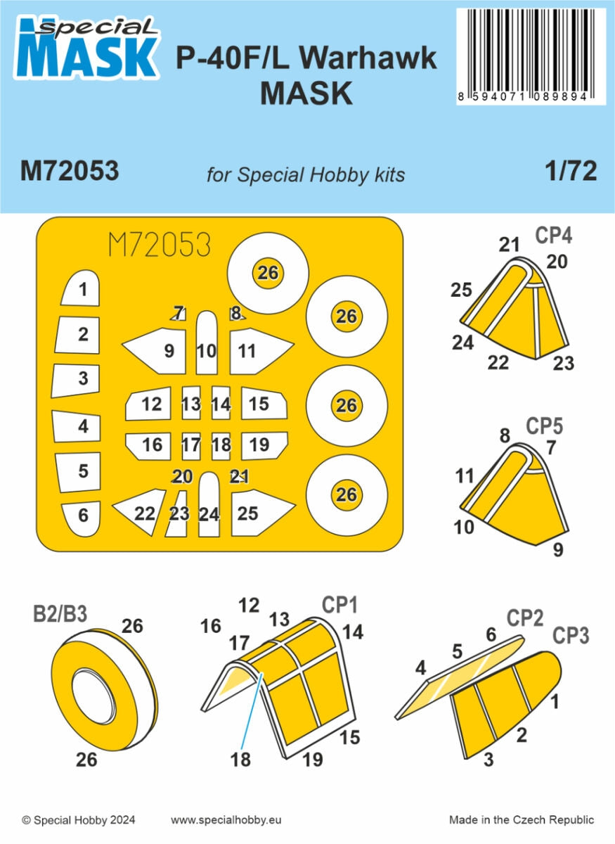 Special Hobby M72053 P-40F/L Warhawk Mask (For Special Hobby Kits) 1/72