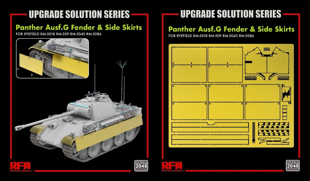 Rye Field Modèle 2045 Panther Ausf.G Aile et jupe latérale - Solution de mise à niveau 1/35