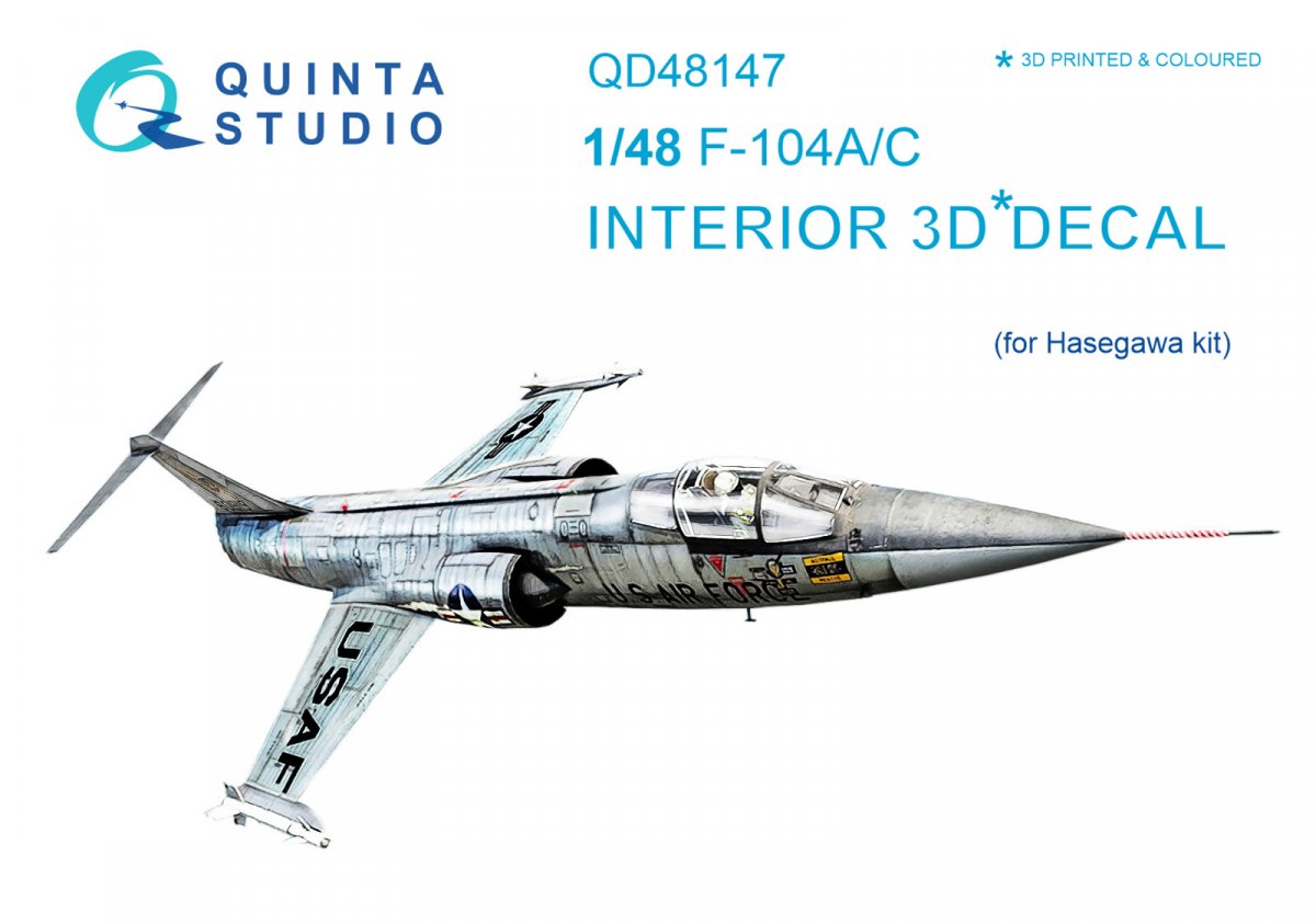 Quinta Studio QD48147 F-104A/C 3D-Printed &amp; colored Interior on decal paper (for Hasegawa kit) 1/48