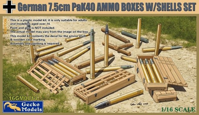 Gecko Models 16GM0014 German 7,5 cm Pak 40 Ammo Boxes w/Shells Set 1/16