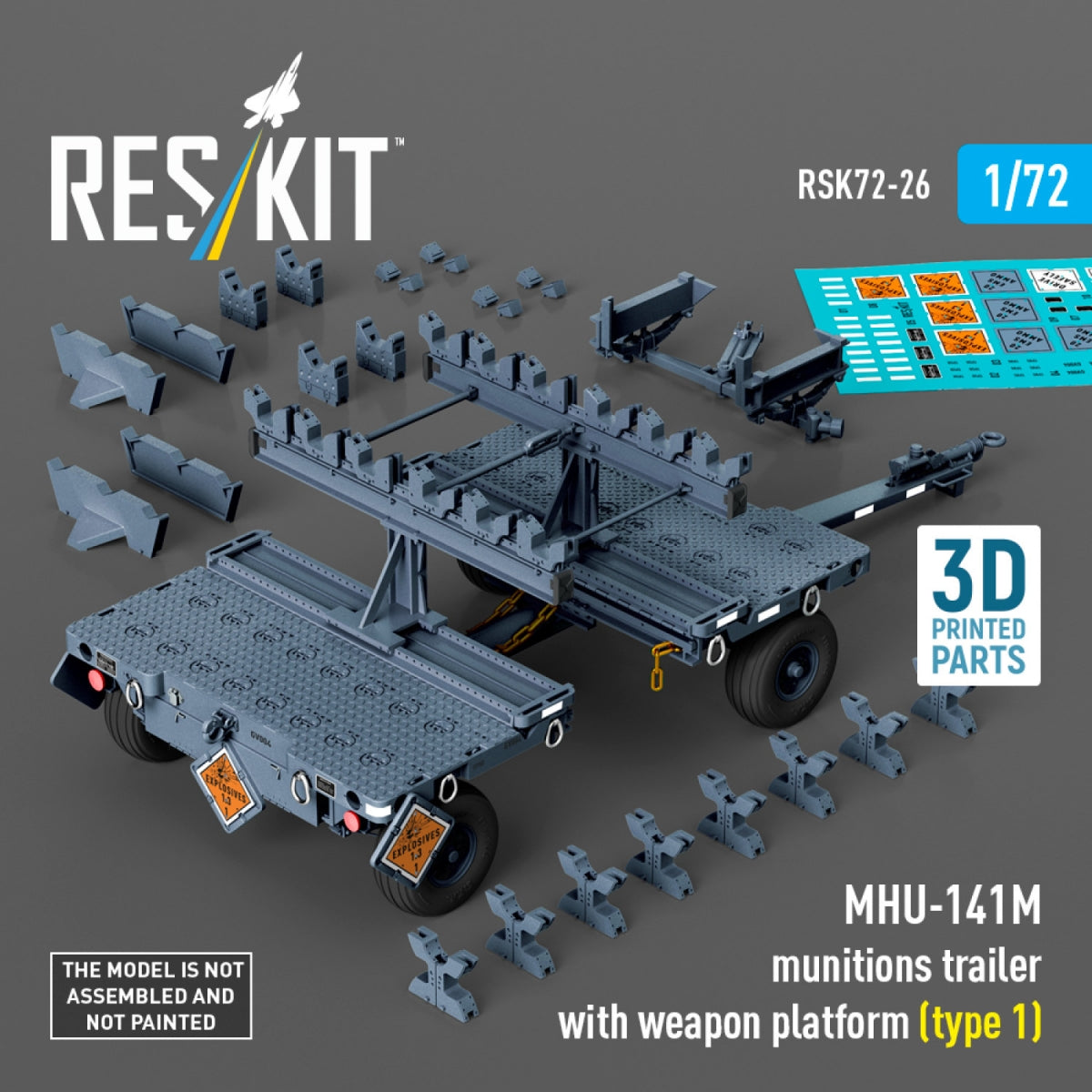 RESKIT RSK72-0026 MHU-141M munitions trailer with weapon platform (type 1) (3D Printed model kit) 1/72