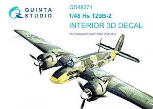 Quinta Studio QD48271 Hs 129B-2 3D-Printed &amp;amp; colored Interior on decal paper (Hasegawa) 1/48
