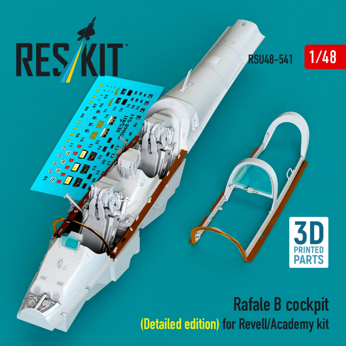 RESKIT RSU48-0541 Rafale B cockpit cockpit (Detailed edition) for Revell/Academy kit (3D Printed) 1/48