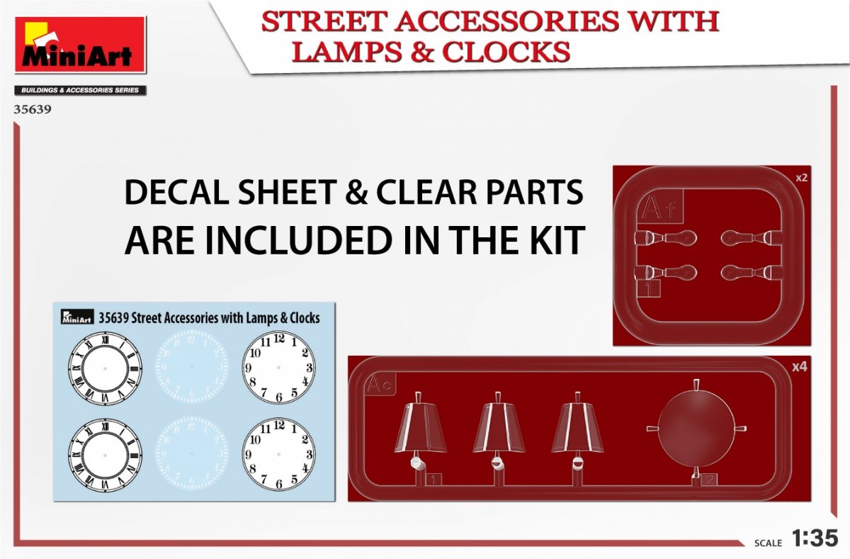 MiniArt 35639 STREET ACCESSORIES WITH LAMPS &amp;amp; CLOCKS 1/35 – zdjęcie 2