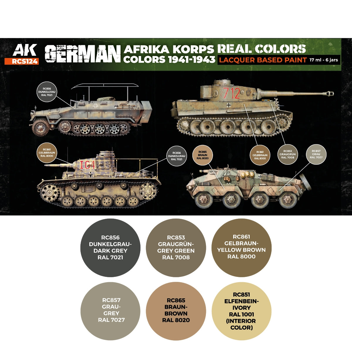 AK Interactive RCS124 German Afrika Korps Colors 1941-1943 6x17ml – zdjęcie 2