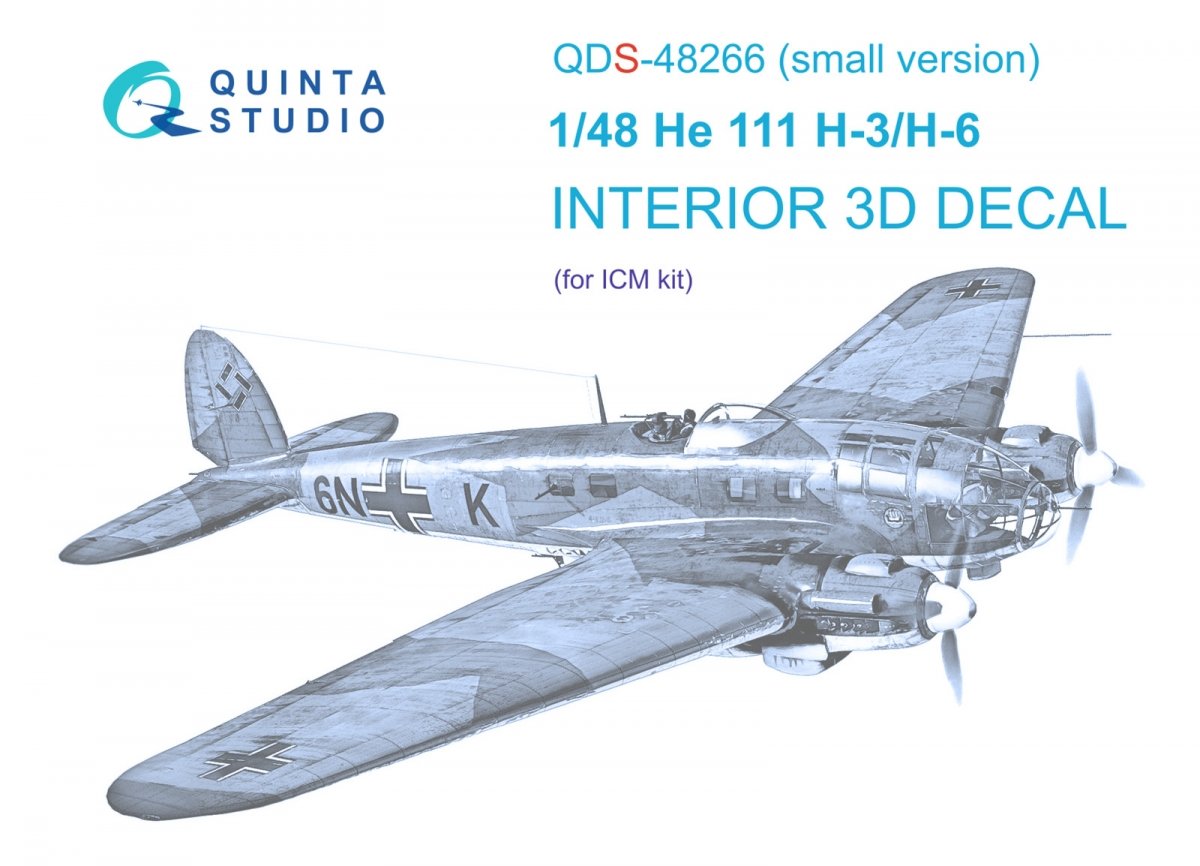 Quinta Studio QDS-48266 He 111H-3/H-6 3D-Printed &amp;amp; coloured Interior on decal paper ( ICM ) (Small version) 1/48