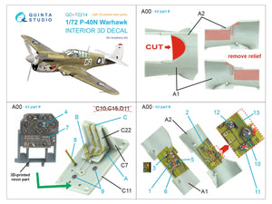 Quinta Studio QD+72214 P-40N Warhawk 3D-Printed &amp;amp; coloured Interior on decal paper (Academy) (with 3D-printed resin parts) 1/72 – zdjęcie 11