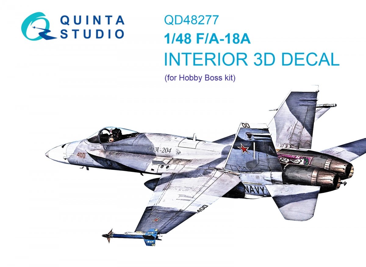 Quinta Studio QD48277 F/A-18А 3D-Printed &amp;amp; coloured Interior on decal paper (HobbyBoss) 1/48