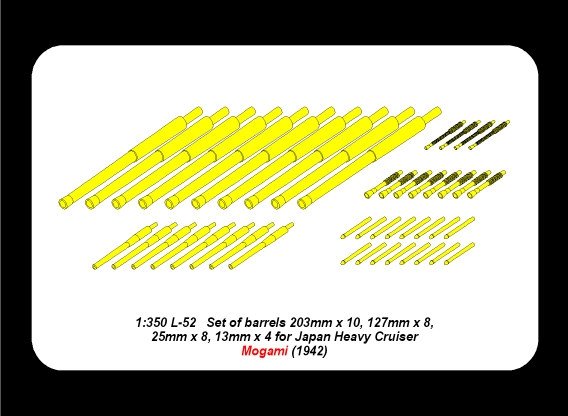 Aber 350L-52 Set of barrels 203mm x 10, 127mm x 8, 25mm x 8, 13mm x 4 for Japan Heavy Cruiser Mogami (1942) 1/350 – image 4