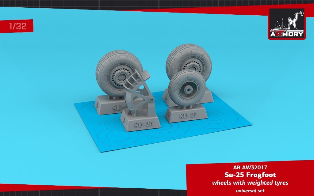 Armory Models AW32017 Sukhoj Su-25 Frogfoot wheels w/ weighted tires &amp;amp; mudguard 1/32