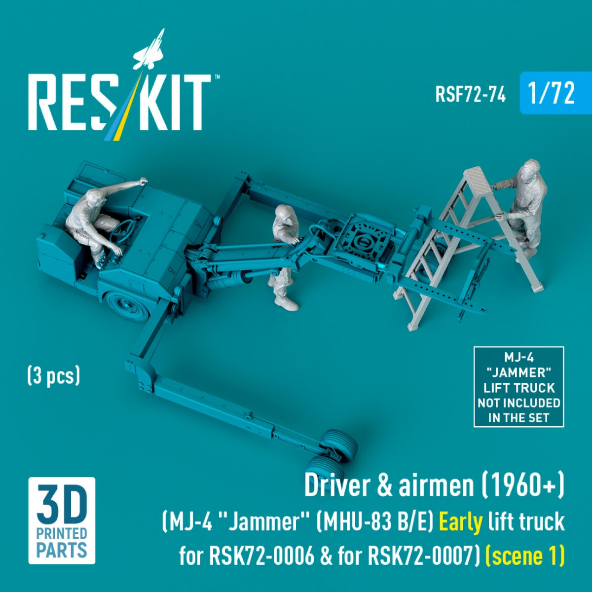 RESKIT RSF72-0074 Driver &amp;amp; airmen (1960+) (3 pcs) (MJ-4 &amp;quot;Jammer&amp;quot; (MHU-83 B/E) Early lift truck for RSK72-0006 &amp;amp; for RSK72-0007) (scene 1) (3D Printed) 1/72