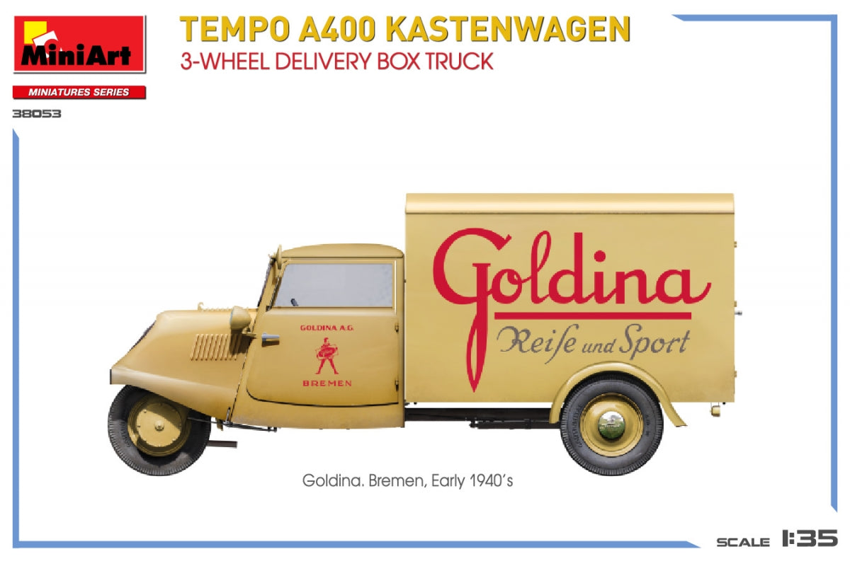 MiniArt 38053 TEMPO A400 KASTENWAGEN 3-WHEEL DELIVERY BOX TRUCK 1/35 – zdjęcie 7