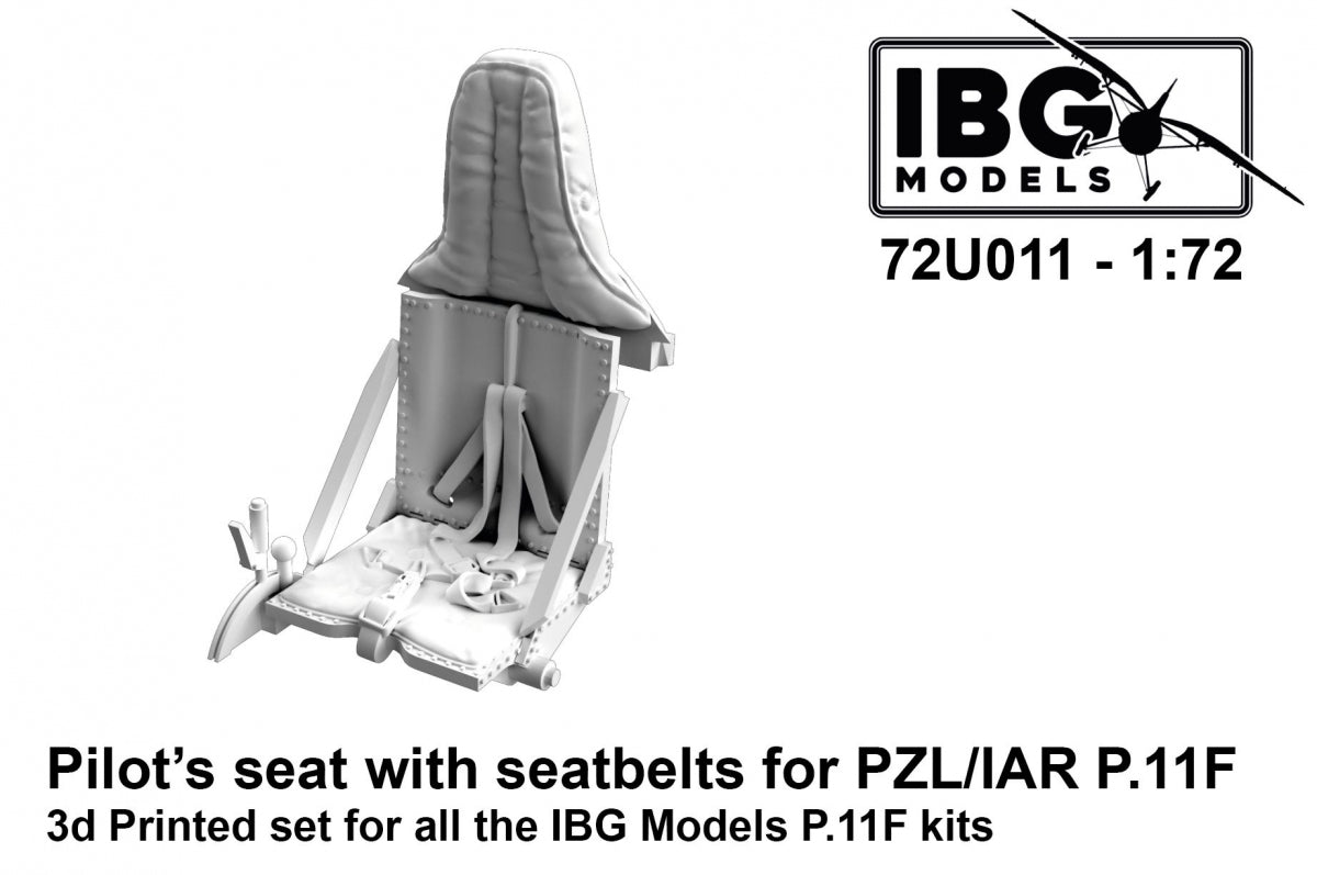IBG 72U011 Pilot&amp;#39;s Seat w/Seatbelts for PZL/IAR P.11F -3D Printed Set 1/72