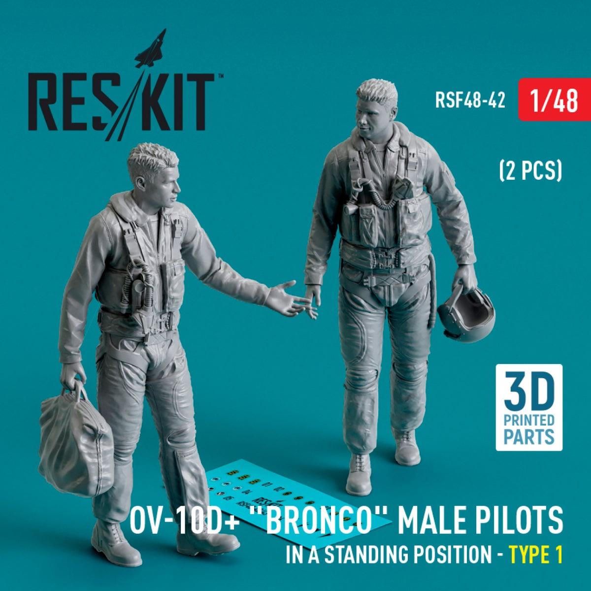 RESKIT RSF48-0042 OV-10D+ "Bronco" male pilots (in a standing position - type 1) (2 pcs) (3D Printed) 1/48