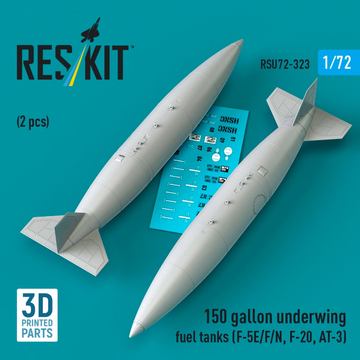 RESKIT RSU72-0323 150 gallon underwing fuel tanks (F-5E/F/N, F-20, AT-3) (2 pcs) (3D Printed) 1/72