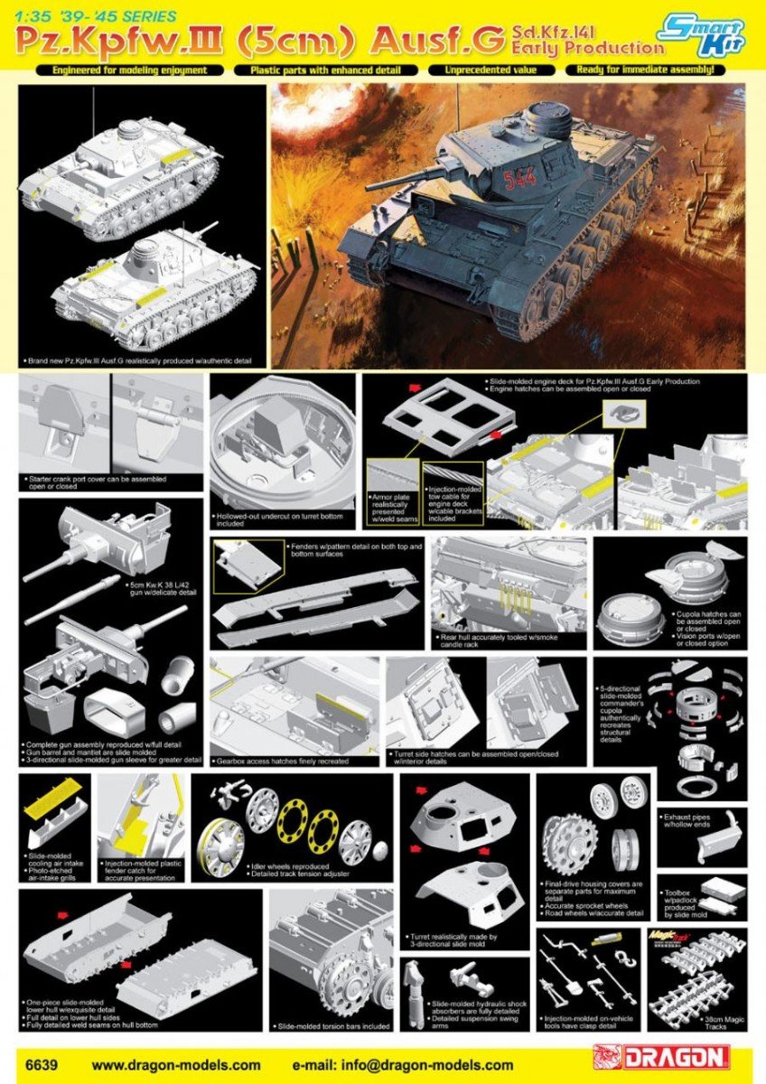 Dragon 6639 Pz.Kpfw.III (5cm) Ausf.G, Sd.Kfz.141, Early Production 1/35 – zdjęcie 4