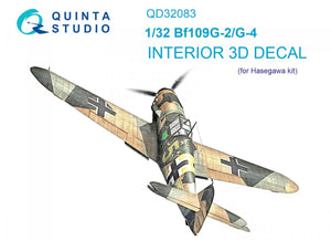 Quinta Studio QD32083 Bf 109G-2/G-4 3D-Printed &amp;amp; colored Interior on decal paper (Hasegawa) 1/32
