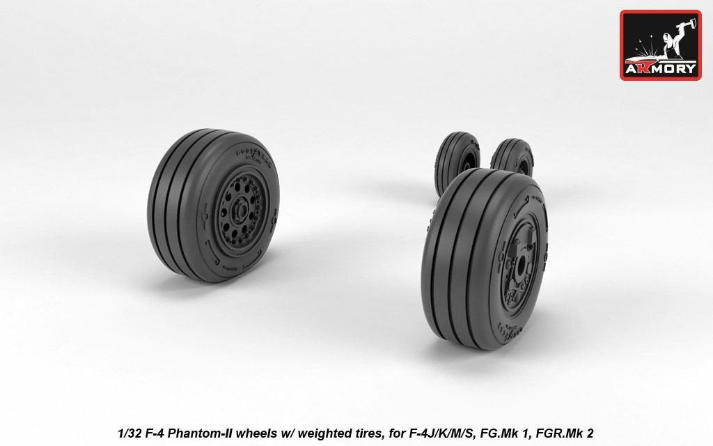 Armory Models AW32308 F-4 Phantom-II wheels w/ weighted tires, late 1/32