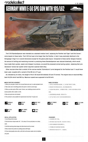 Modelcollect UA72053 Germany WWII E-50 SPG GUN with 105/L62 1/72 – zdjęcie 2
