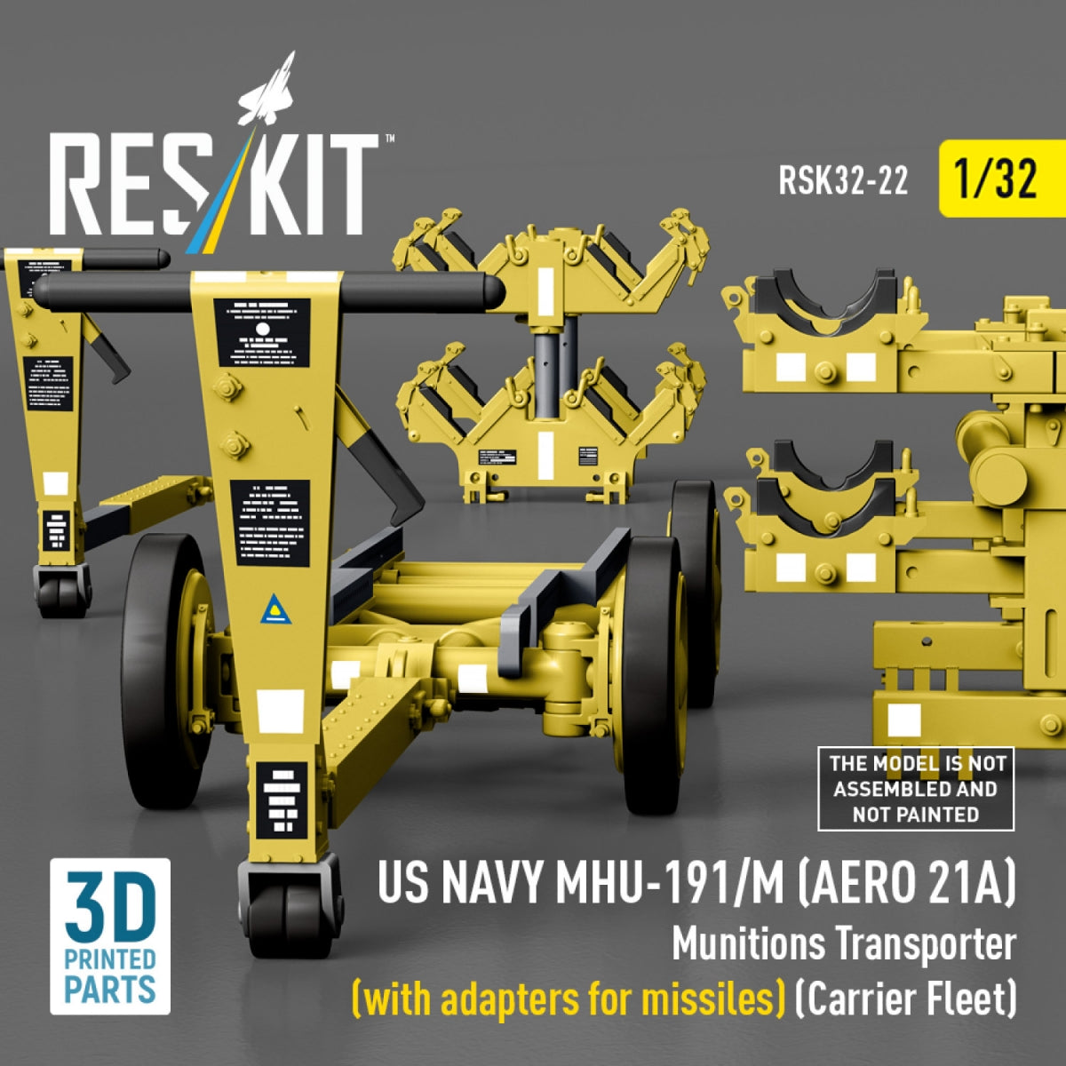 RESKIT RSK32-0022 US NAVY MHU-191/M (AERO 21A) Munitions Transporter (with adapters for bombs) (Carrier Fleet) (3D Printed model kit) 1/32 – zdjęcie 5