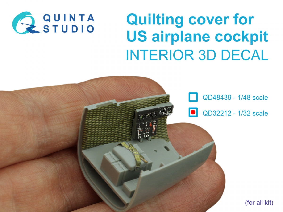 Quinta Studio QD32212 Quilting cover for US airplane cockpit. 3D-Printed colored Interior on decal paper (All kits) 1/32