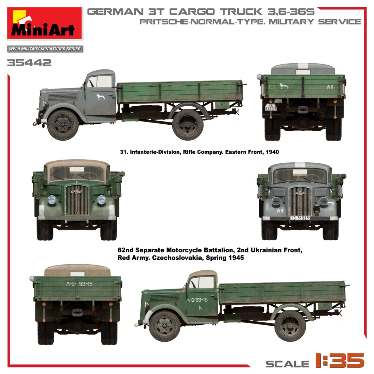 Miniart 35442 GERMAN 3T CARGO TRUCK 3,6-36S. PRITSCHE-NORMAL-TYPE. MILITARY SERVICE 1/35 – zdjęcie 15
