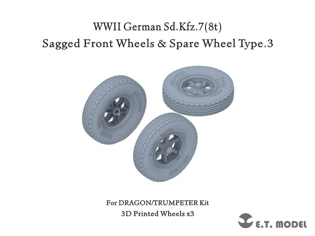 E.T. Model P35-134 WWII German Sd.Kfz.7(8t) Sagged Front Wheels &amp;amp; Spare Wheel Type.3 for Dragon / Trumpeter kit 1/35