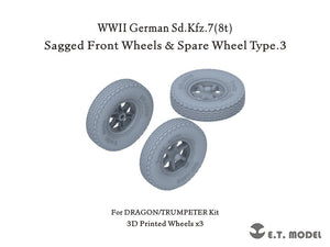 E.T. Model P35-134 WWII German Sd.Kfz.7(8t) Sagged Front Wheels &amp;amp; Spare Wheel Type.3 for Dragon / Trumpeter kit 1/35