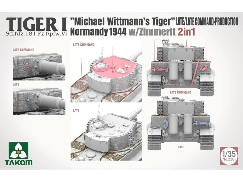 Takom 2201 Tiger I Late Production w/zimmerit Normandy 1944 Sd.Kfz. 181 Pz.Kpfw. VI Ausf. E &amp;quot;Michael Wittmann&amp;#39;s Tiger&amp;quot;(Late/Late Command) 1/35 – image 5