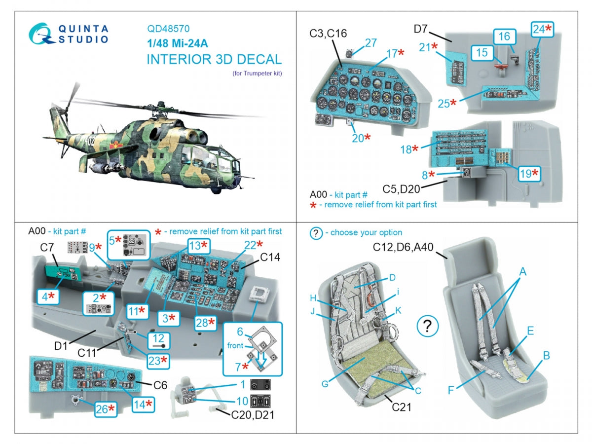 Quinta Studio QD48570 Mi-24A 3D-Printed &amp;amp; colored Interior on decal paper (Trumpeter) 1/48 – image 7