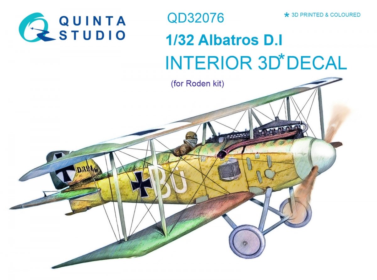 Quinta Studio QD32076 Albatros D.I 3D-Printed &amp;amp; coloured Interior on decal paper (for Roden kit) 1/32
