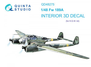 Quinta Studio QD48275 Fw 189A 3D-Printed &amp;amp; coloured Interior on decal paper (GWH) 1/48