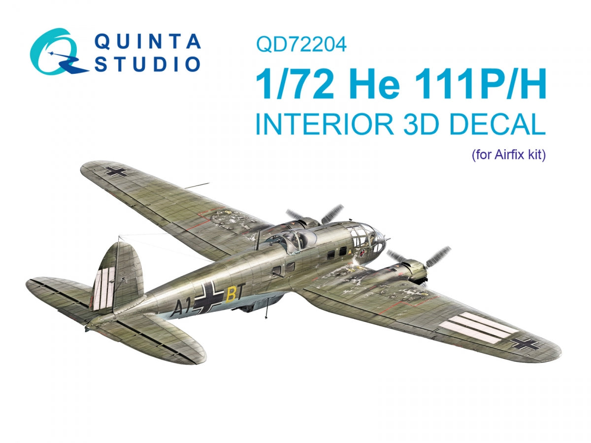 Intérieur imprimé en 3D et coloré sur papier décalcomanie Quinta Studio QD72204 He 111 P/H (Airfix) 1/72