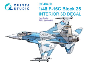 Quinta Studio QD48400 F-16C block 25 3D-Printed &amp;amp; colored Interior on decal paper (Kinetic 2022 tool) 1/48