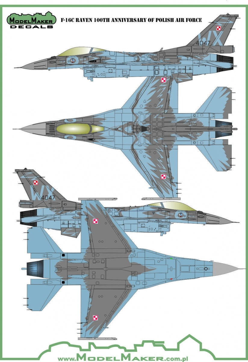 Décalcomanies ModelMaker D48138 F-16C RAVEN polonais, 100e anniversaire de l'armée de l'air polonaise, échelle 1/48