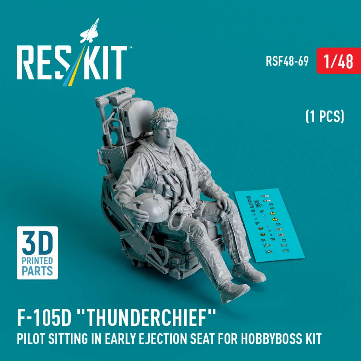 RESKIT RSF48-0069 F-105D "Thunderchief" pilot sitting in early ejection seat for HobbyBoss kit (1 pcs) (3D Printed) 1/48