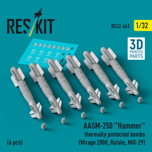 RESKIT RS32-0463 AASM-250 &amp;quot;Hammer&amp;quot; thermally protected bombs (6 pcs) (3D Printed) 1/32