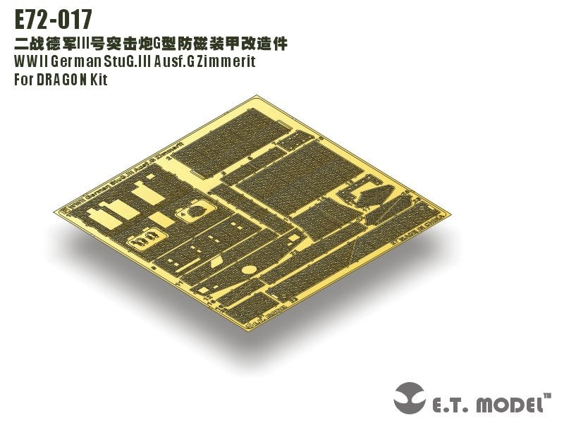 ET modèle E72-017 WWII allemand StuG.III Ausf.G Zimmerit pour DRAGON Kit 1/72