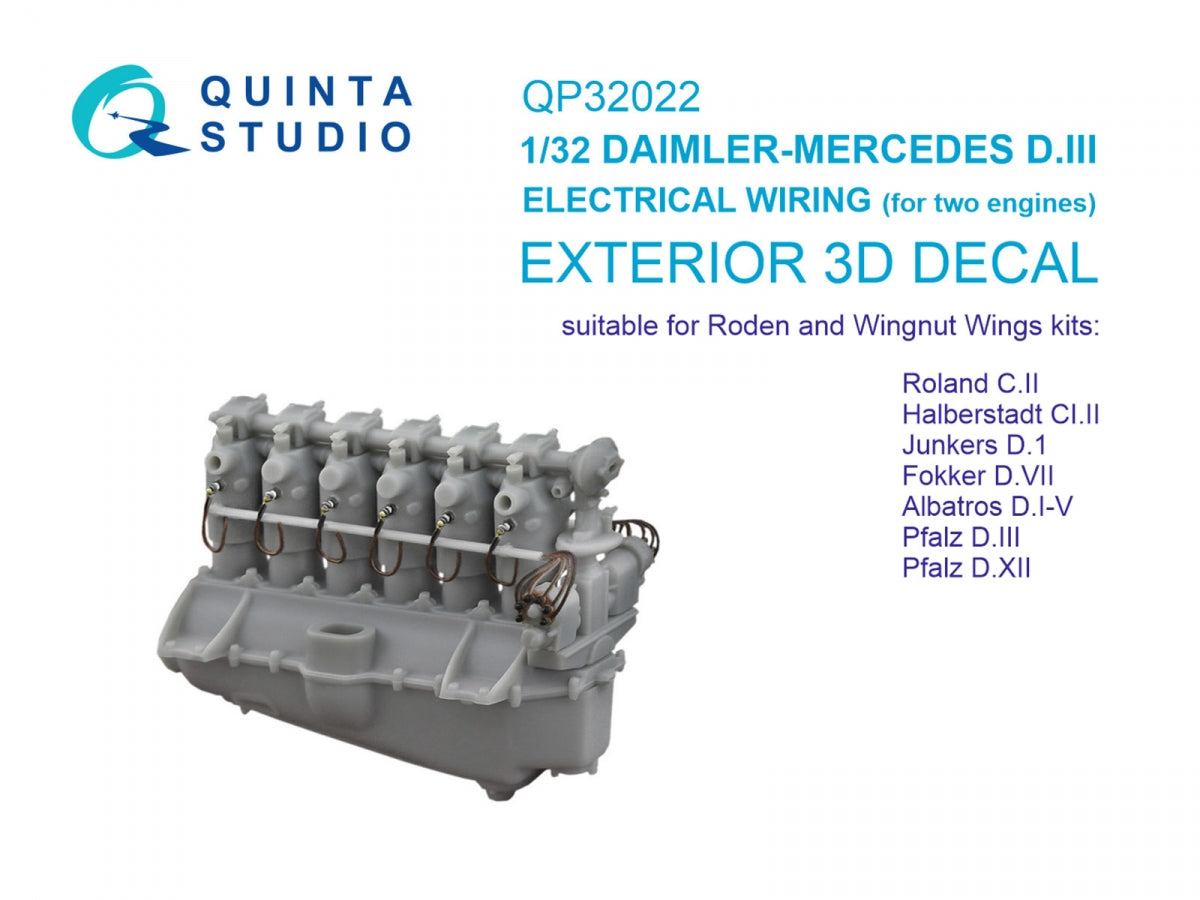 Quinta Studio QP32022 DAIMLER-MERCEDES D.III Electrical wiring, for Roland C.II, Albatros D.I-V, Pfalz D.III/D.XII, Junkers D.1 etc (Wingnut Wings, Roden) 1/32