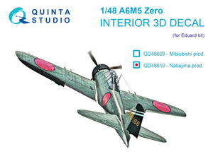 Intérieur imprimé en 3D et coloré sur papier décalcomanie (Eduard) pour Quinta Studio QD48610 A6M5 Zero (Nakajima Production) à l&amp;#39;échelle 1/48