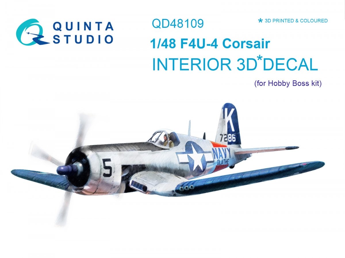 Quinta Studio QD48109 F4U-4 3D-Printed & coloured Interior on decal paper (for HobbyBoss kit) 1/48